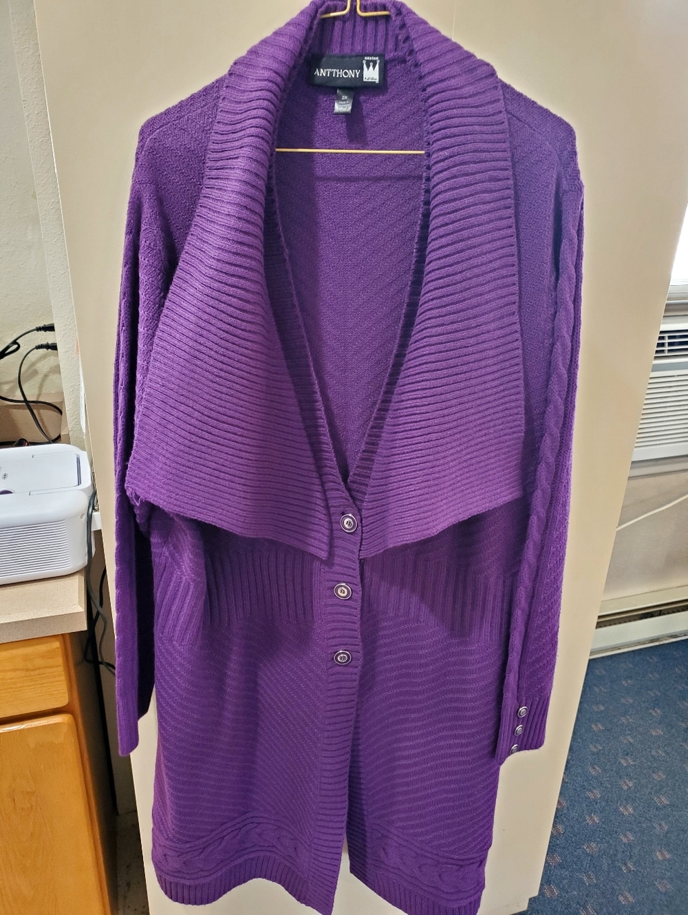 Antthony Vibrant Purple Long Open-Front Cardigan with Shawl Collar